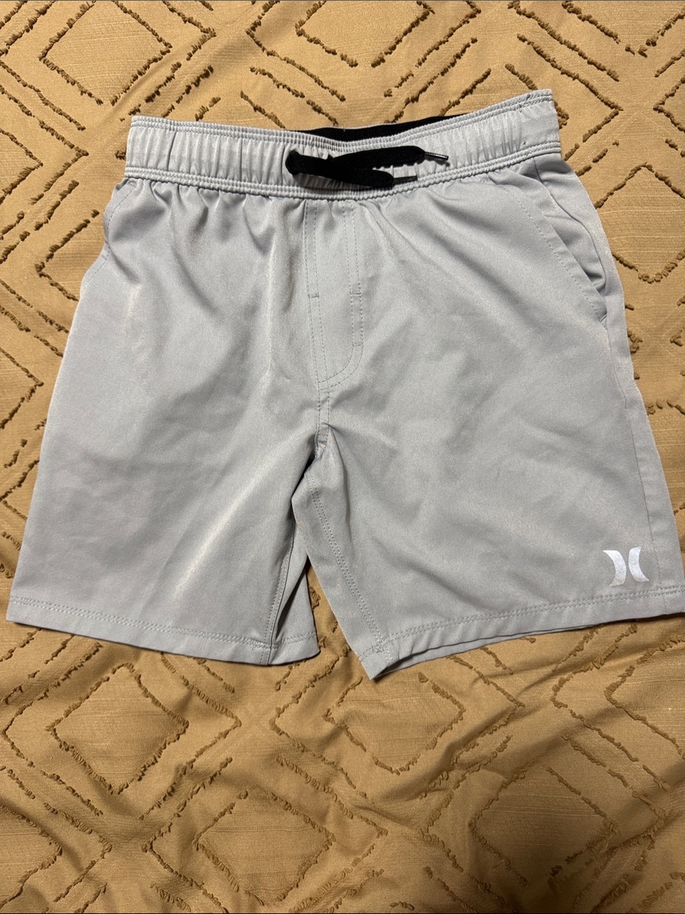 Hurley Light Gray Athletic Swim Shorts with Black Drawcord